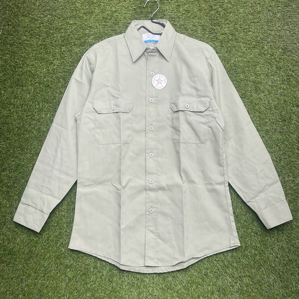 Vintage Fieldmaster Sears Dress Shirt Mens Medium Button Up Beige USA Made NWT